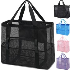 Mesh Beach Bag, Large Beach Tote with Zipper Pocket, Toys Pool Bag for Family...