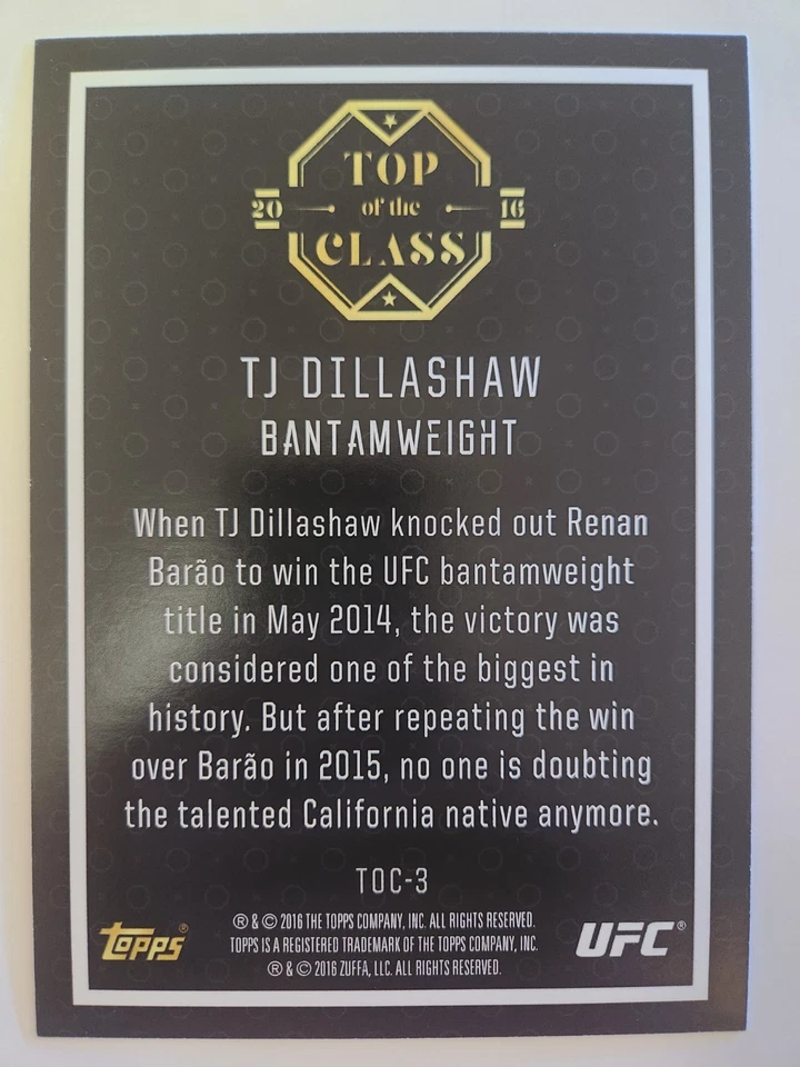 2016 Topps UFC 5x7 JUMBO TOP OF THE CLASS #TOC-3 TJ DILLASHAW /10 - Image 2 of 2