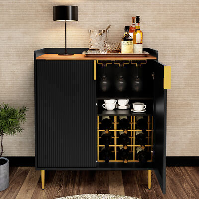 Sideboard Buffet Cabinet With Fluted Textured Modern Coffee Bar With Wine Rack