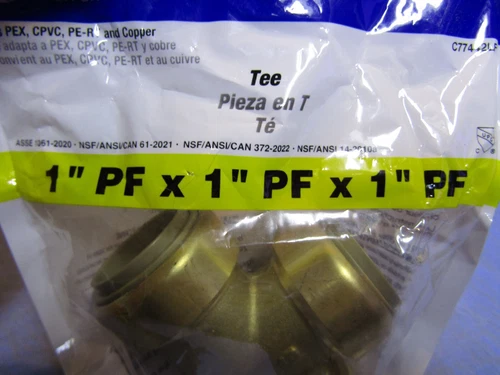 1 – Jones Stephens C77442LF, 1" x 1" x 1” PlumBite Push on Tee. New in Package - Picture 4 of 7