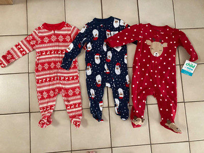 3 Baby Girl 3-6 Mo. Sleepers Pajama Zip Lot Winter Christmas OLD NAVY CARTER NWT