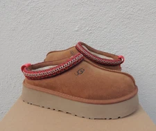UGG TAZZ CHESTNUT SUEDE/ WOOL PLATFORM SLIPPERS SHOES, WOMEN US 7/ EUR 38 ~NEW