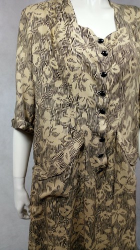 Vintage 1930s Floral Shirt Dress S M 8 10 12 14 40s Day Dress Drop Waist Utility - Picture 11 of 12
