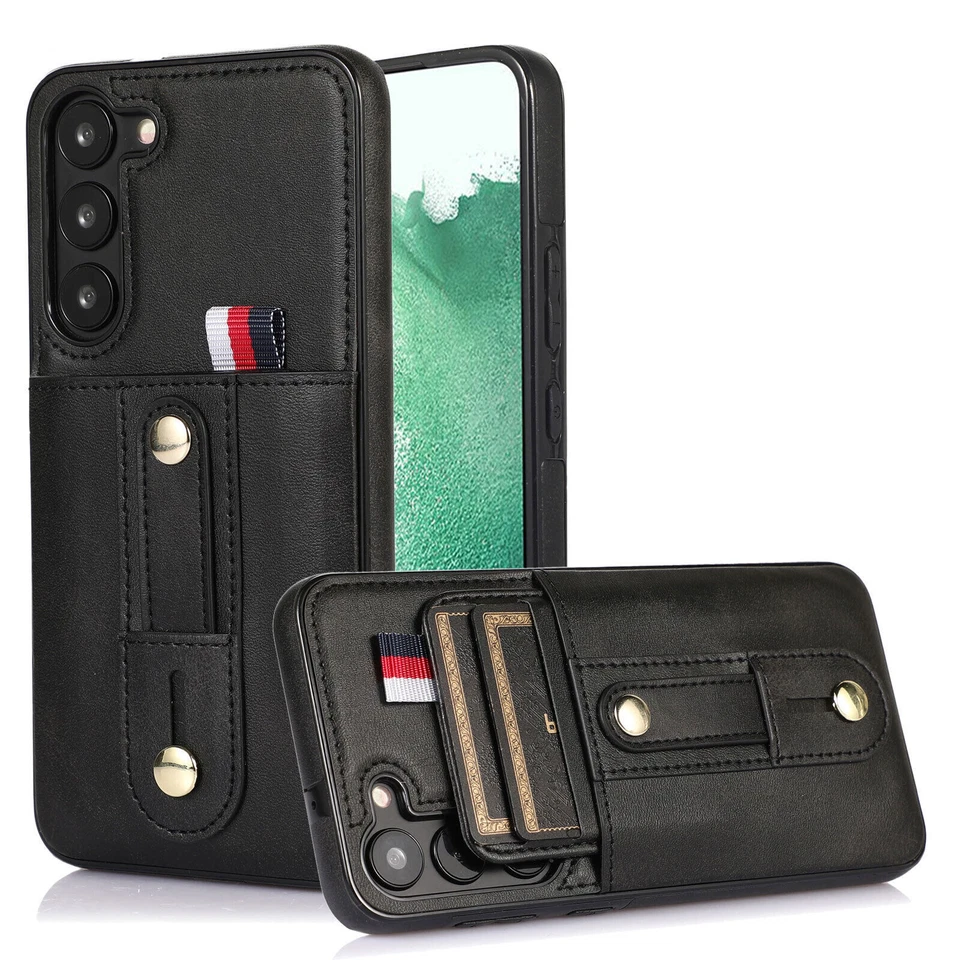 Leather Pull Up Card Wallet Phone Case For Samsung Note 20 S20 S21 S22 S23 - Image 2 of 4