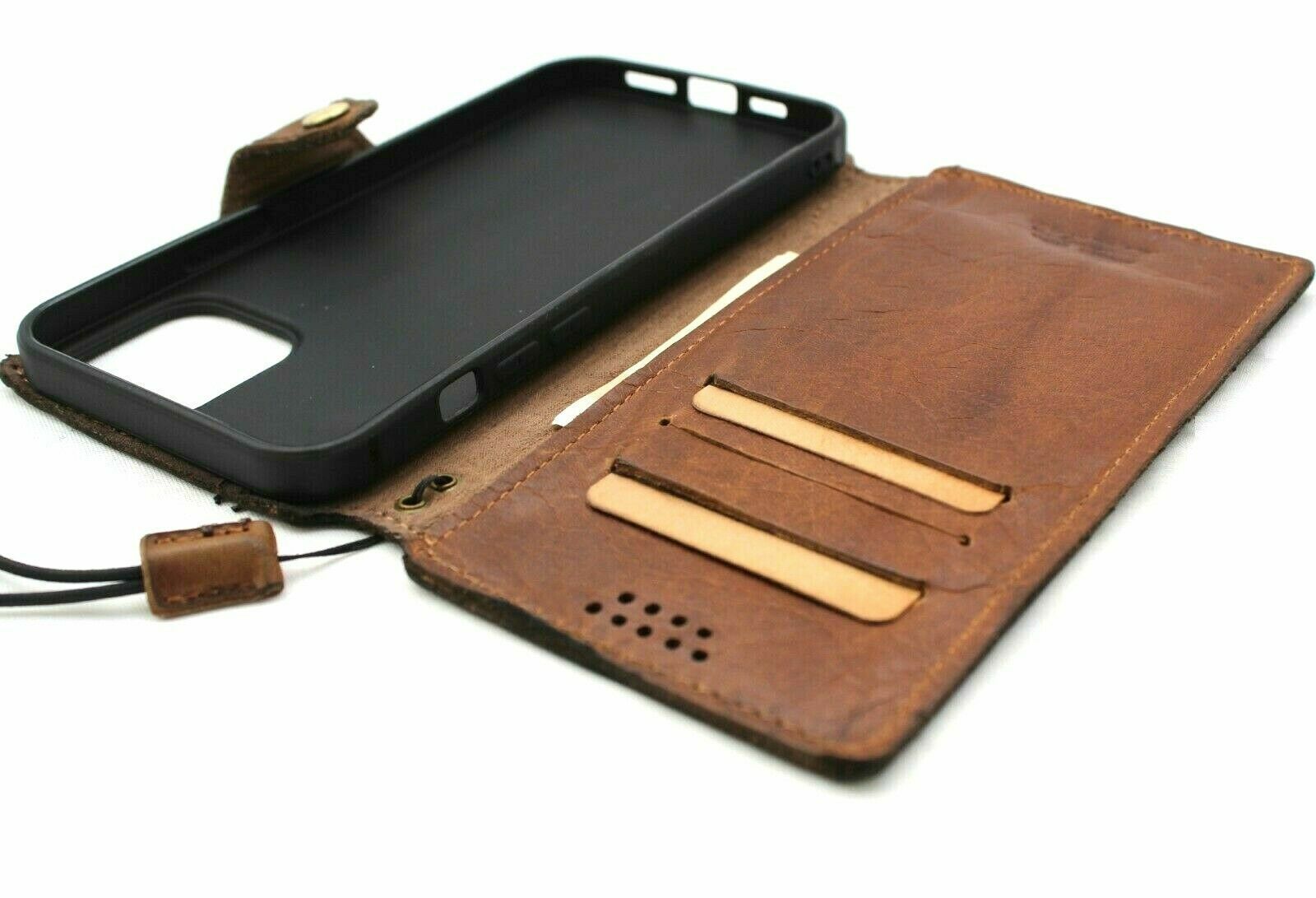 Image 61 - Genuine Leather Case Fo Apple iPhone 12 PRO Wallet Vintage Cover Book full grain