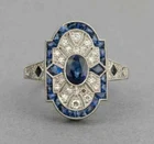 Art Deco Style Sapphire Lab Created Diamond Wedding 14K White Gold FN Ring