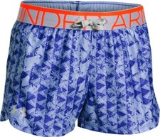 Image of Under Armour Youth Girls Printed Play Up Athletic Shorts- Purple Ice/Gray, Small