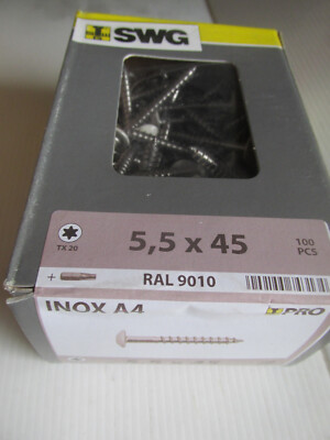 Fassadenschraube 5,5 x 45mm T-Profil Edelstahl A4 100Stück RAL9010 Akt.Kreg.