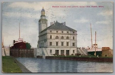 Sault Ste Marie Michigan Power House And Locks Postcard 1909 Postal Cancel