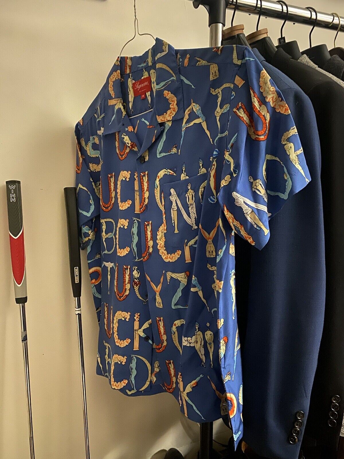 Supreme Alphabet Silk S/s Shirt short Sleeve M Blue Ss18 Foulard Hermès  Scarf