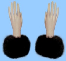 NEW GENUINE BLACK FOX FUR CUFFS-LOOKS GREAT ON ANY COAT adjustable length st10