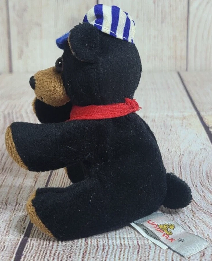 Unipak Designs Plush Teddy Bear Stuffed Animal Toy Blue White Striped Hat 4.5" - Image 2 of 4