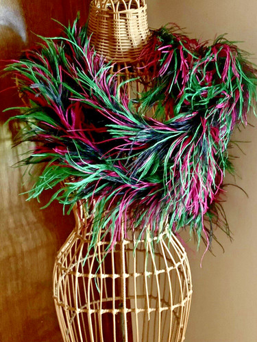 Vintage Ostrich and Marabou Black, Green And Fuchsia 7' long Rare Color Combo 