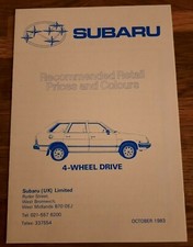 SUBARU UK price list & colour chart car sales brochure, 1983 / 1984