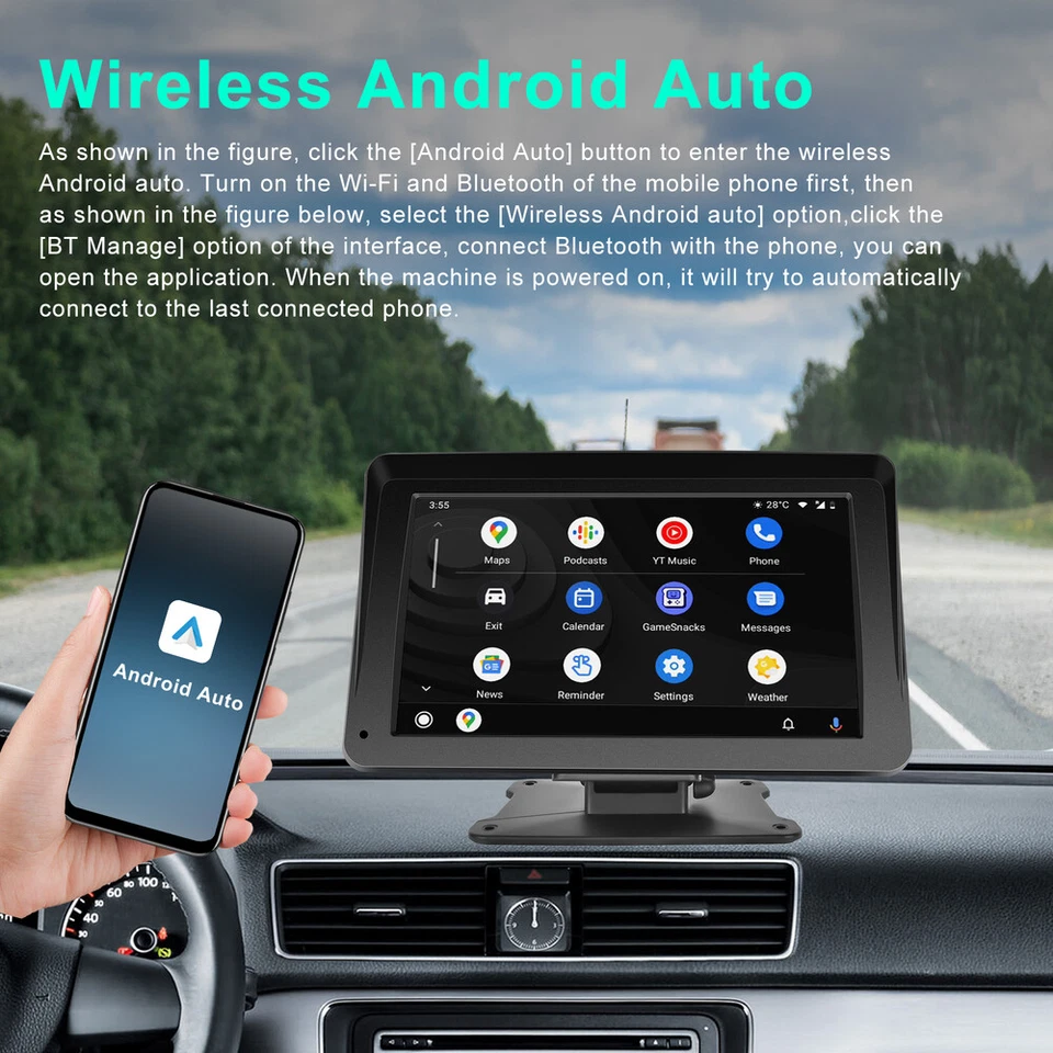 Autoradio Apple Carplay Android Auto Tragbar Desktop Monitor USB TF FM Bluetooth - Bild 4 von 4