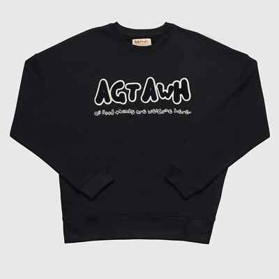 AGTAWH Men's Sweatshirt 100% Cotton French Terry Crew Neck Black,   L