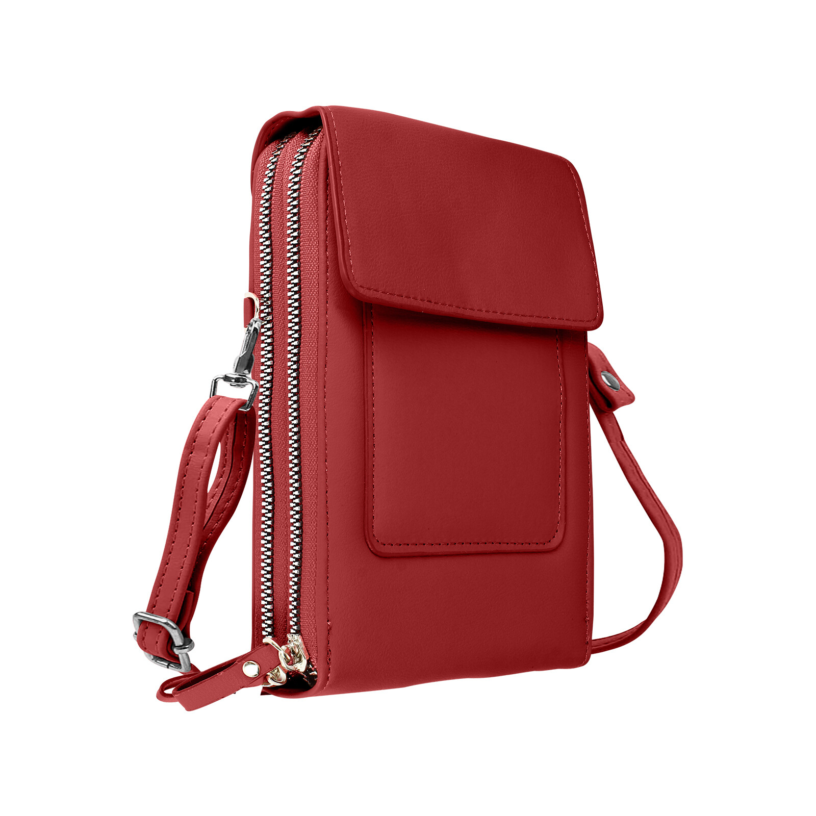 Cross-body Faux Leather Phone Pouch with 130cm Red Strap  
