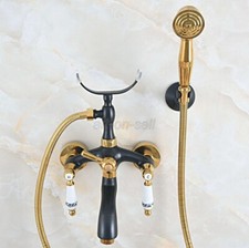 Black Gold Brass Wall Mounted Clawfoot Bath Tub Faucet with Hand Shower Spray