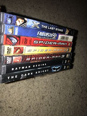 7 Superhero DVDs X-men Last Stand Spider-man 1 2 3 Dark Knight