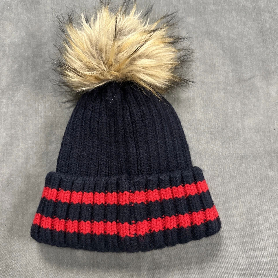 Superdry Women's Beanie w/Furry Faux Fur Pom Pom Ribbed Rodeo Blue Red G90001PR - Изображение 3 из 4