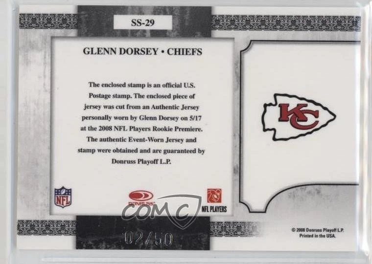 2008 Leaf Certified Materials Pro Team Logo /50 Glenn Dorsey #SS-29 Rookie RC - Image 2 of 2