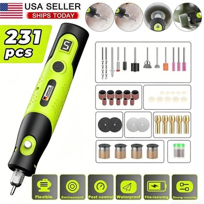 231pcs Mini Cordless Rotary Tool USB Rechargeable 5 Speed Electric Grinder Pen