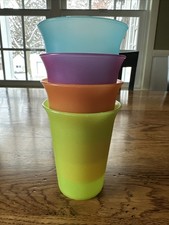 TUPPERWARE Kids BELL TUMBLERS Set of 4 Yellow Pink Orange Blue 109 Pastel USA