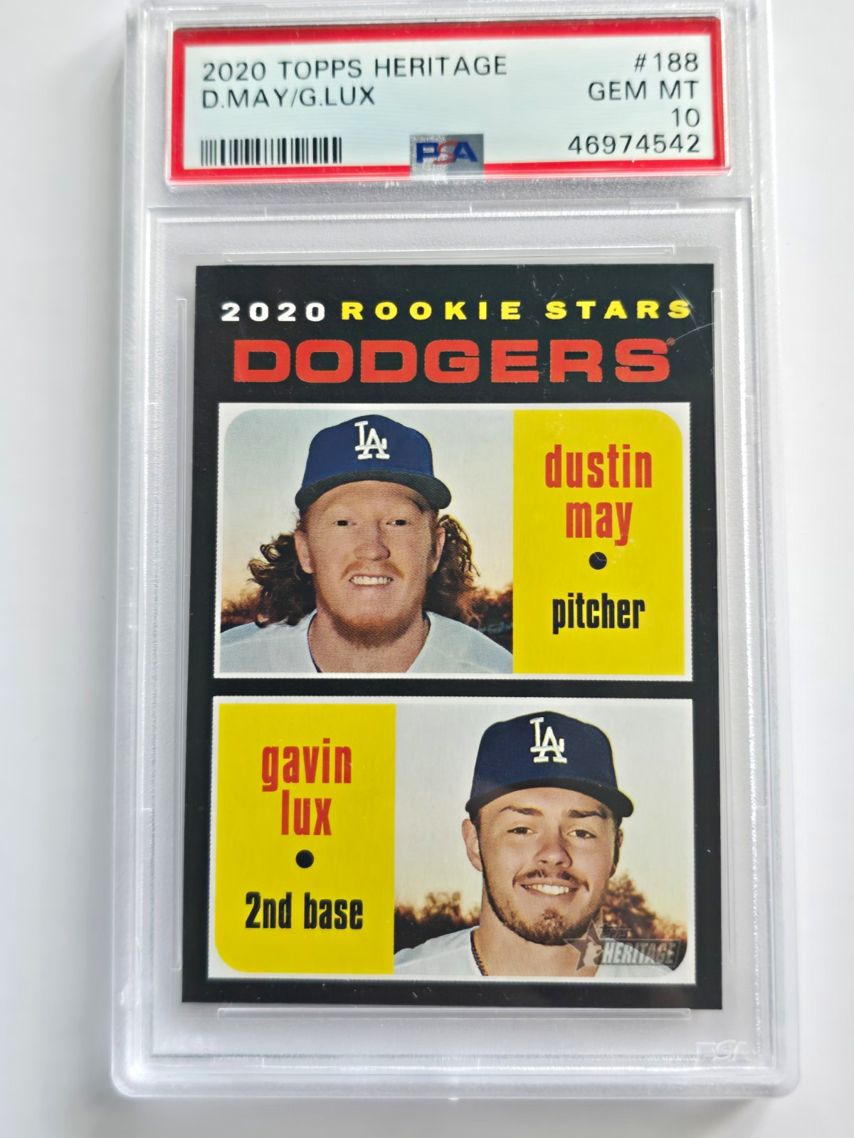 Topps 2020 Heritage Rookie Stars PSA 10 #188 Dustin May/Gavin Lux Dodgers