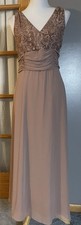 70s Patra Evening Gown Sz 14 Mauve Ruched Glitter USA Made Formal Pageant Prom