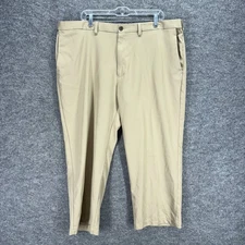 Haggar Dress Pants Men 42*28 Beige High Rise Pleated Pockets Classic Fit