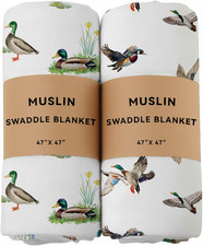 2 Pack Mallard Duck Muslin Swaddle Blankets 70 Bamboo 30 Cotton Breathable Rec