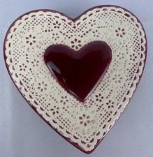 VTG Valentine Heart Trinket Candy Dish Red Wh...