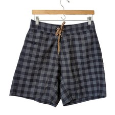 Patagonia Wavefarer Board Shorts Men's 30 Swim Trunks Check Plaid Gray Blue EUC