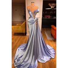 Luxury Beaded Evening Gown Strapless Asymmetric Deep V-Neck Crystal Prom Dress
