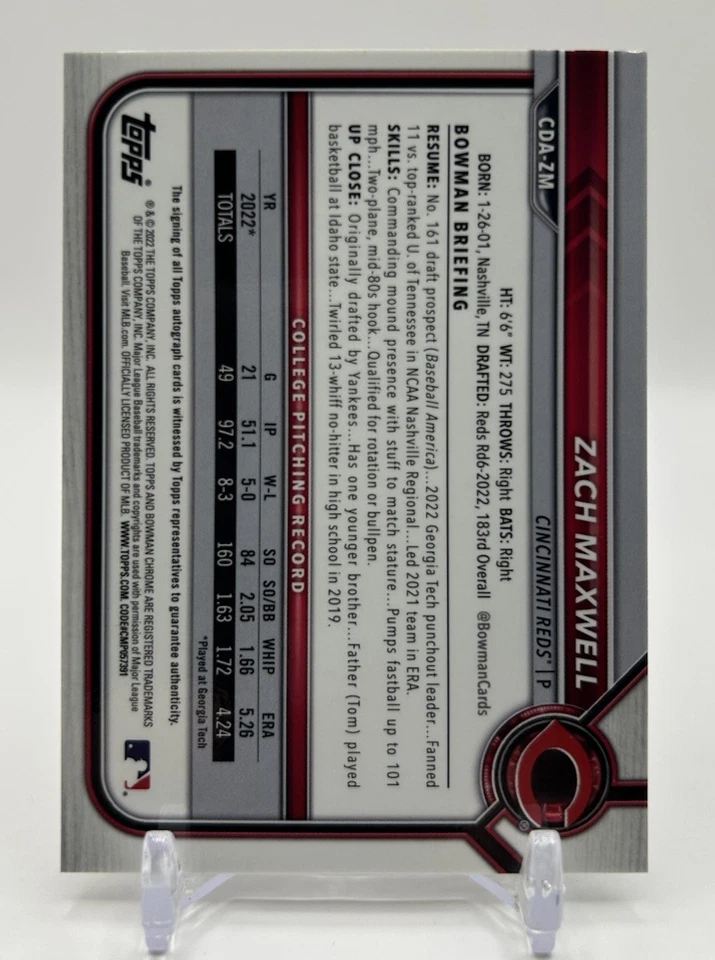 2022 Bowman Chrome Zach Maxwell Gold Wave /50 1st Auto CALLED UP - Image 2 of 2