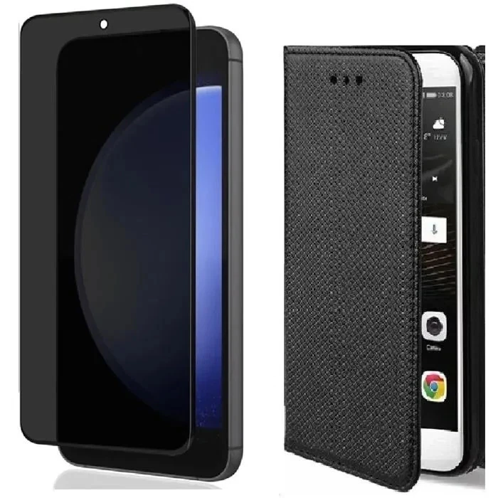 EF.GLOBE-TRADING Etui Portefeuille + Verre Trempé Anti Espion pour Samsung Galaxy S25 S24 S23 FE