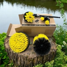 Drill Brush Attachment Set Of 6 Power Scrubber Cleaning  Bathroom Tile Yellow