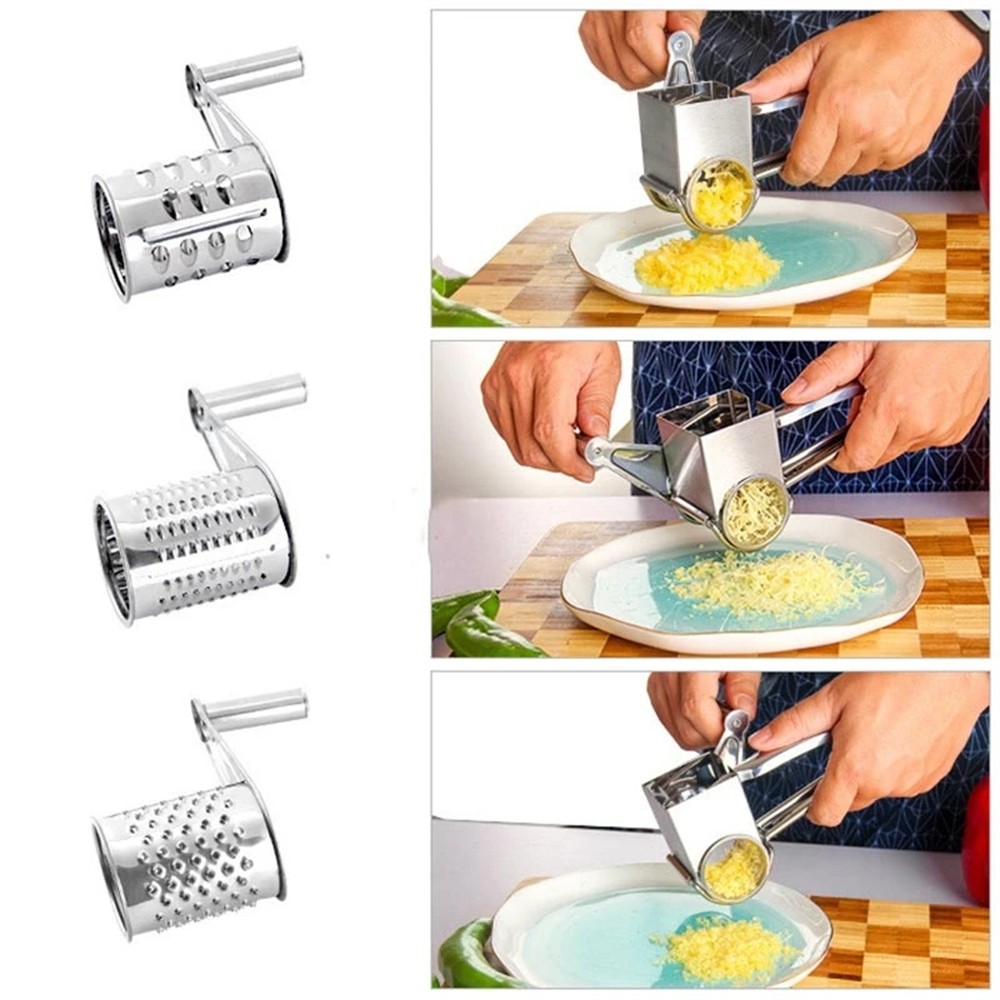 4 Set Hand Rotary Cheese Grater Slicer Stainless Steel Multifunction Cut Held UK