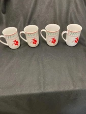 Georges Briard Signed Christmas On Ice Skating Santa Mug Cups Vintage 1970s