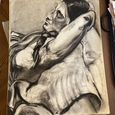 Vintage 1970s Charcoal Figure Drawing Karen Ann Nelson Original Life Study