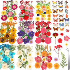 235 Pcs Pressed Dried Flowers Resin Craft Kit Tweezers Butterfly Stickers