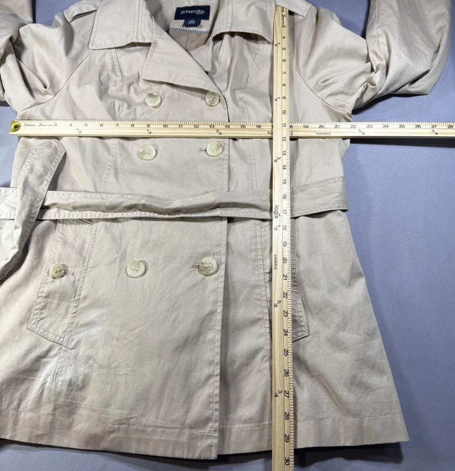 Gabardina para mujer St John’s Bay XL beige doble pecho cinturón algodón Foto 3 de 4