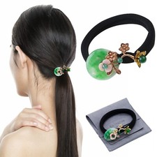 Vintage Chinese Natural Jade Gemstone Hair Tie, Retro Hair Accessories for Wo...