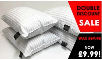 Hotel Quality Egyptian Stripe Pillows Luxury Soft Hollowfibre Filled - 2 Pack