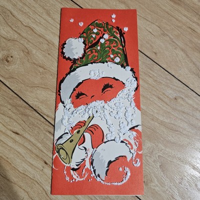 Vintage 1960's Glitter Santa Christmas Card Red Hawthorne Sommerfield Litho USA