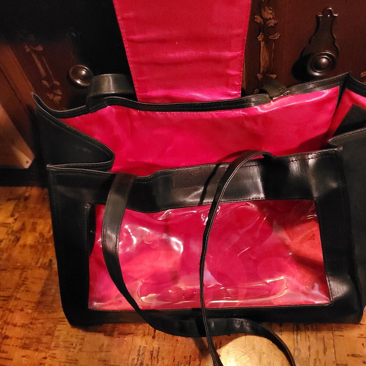 Vintage Mary Kay Cosmetic Bag black and pink and clear Tote Vintage Mary Kay Cosmetic Bag black and pink and clear Tote