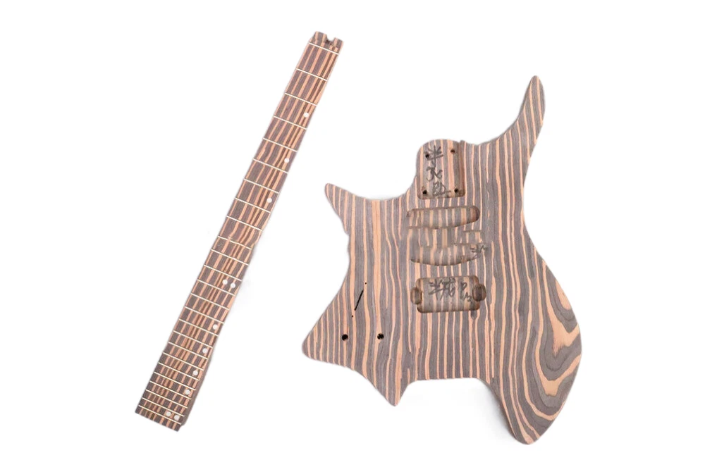 Left Hand Headless DIY Electric Guitar Kit S S H Pickup Body Zebrawood ✔ CUSTOM