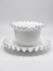 Vintage Fenton Glass Silver Crest Mayonnaise Set Bowl W/Saucer Condiment