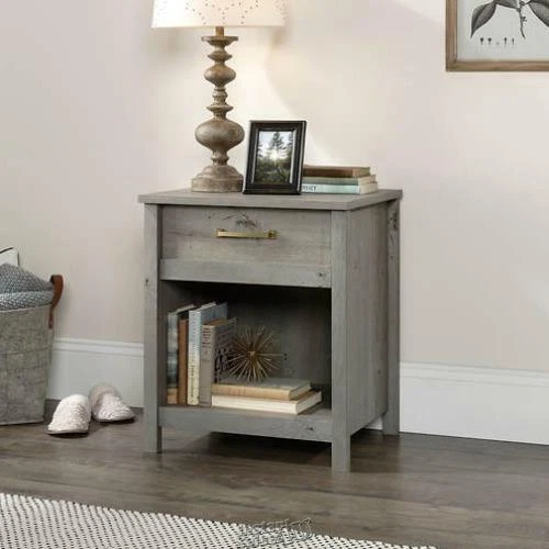 Sauder Cannery Bridge Open Night Stand Side Table Grey Open Shelf Drawer Metal - Image 2 of 2