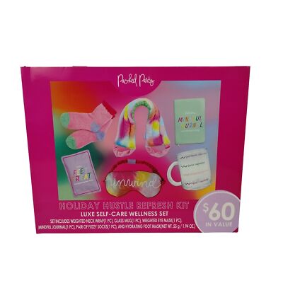 Packed Party Holiday Hustle Refreshing Kit Eye mask, Neck Wrap, Journal, Socks